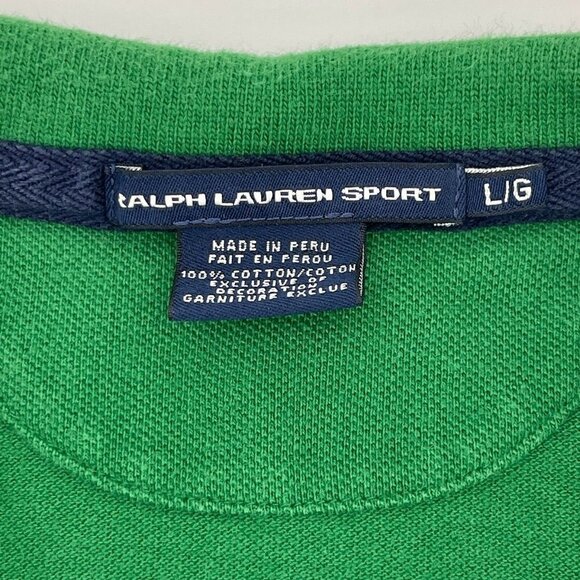 Ralph Lauren Sport Green Polo Shirt Large Embroidered Pony Crest Logos - Picture 6 of 6